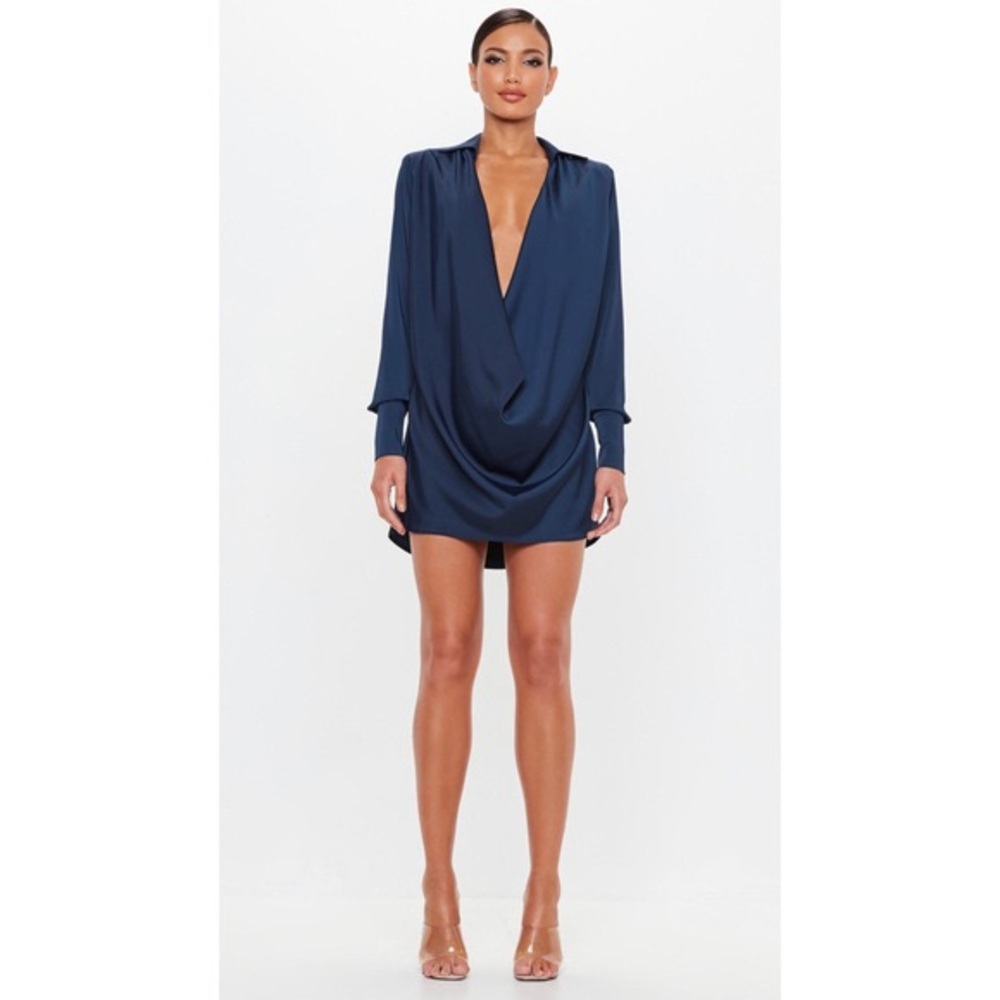 peace + love navy satin cowl dress